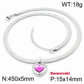 Stainless steel 450X5mm snake chain with swarovski stone heart shape pendant fashional rose gold necklace