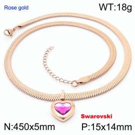 Stainless steel 450X5mm snake chain with swarovski stone heart shape pendant fashional rose gold necklace