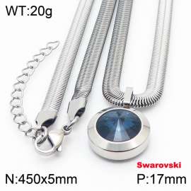 Stainless steel 450X5mm snake chain with swarovski circle stone pendant fashional silver necklace