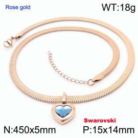 Stainless steel 450X5mm snake chain with swarovski stone heart shape pendant fashional rose gold necklace