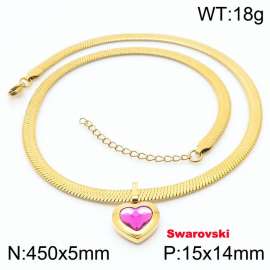 Stainless steel 450X5mm snake chain with swarovski stone heart shape pendant fashional gold necklace