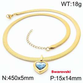 Stainless steel 450X5mm snake chain with swarovski stone heart shape pendant fashional gold necklace