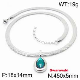 Stainless steel 450X5mm snake chain with swarovski stone oval pendant fashional silver necklace