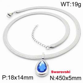 Stainless steel 450X5mm snake chain with swarovski stone oval pendant fashional silver necklace