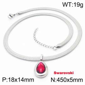 Stainless steel 450X5mm snake chain with swarovski stone oval pendant fashional silver necklace