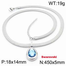 Stainless steel 450X5mm snake chain with swarovski stone oval pendant fashional silver necklace