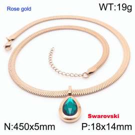 Stainless steel 450X5mm snake chain with swarovski stone oval pendant fashional rose gold necklace