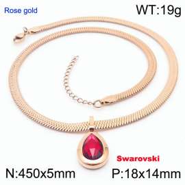 Stainless steel 450X5mm snake chain with swarovski stone oval pendant fashional rose gold necklace