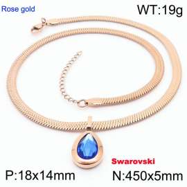 Stainless steel 450X5mm snake chain with swarovski stone oval pendant fashional rose gold necklace