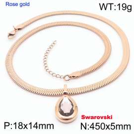 Stainless steel 450X5mm snake chain with swarovski stone oval pendant fashional rose gold necklace