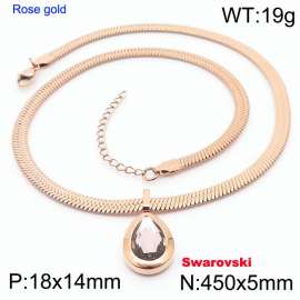 Stainless steel 450X5mm snake chain with swarovski stone oval pendant fashional rose gold necklace