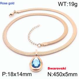 Stainless steel 450X5mm snake chain with swarovski stone oval pendant fashional rose gold necklace