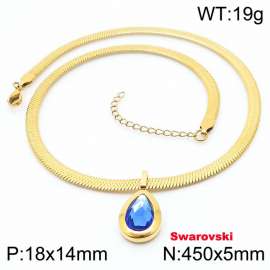 Stainless steel 450X5mm snake chain with swarovski stone oval pendant fashional gold necklace