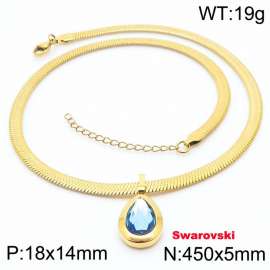 Stainless steel 450X5mm snake chain with swarovski stone oval pendant fashional gold necklace