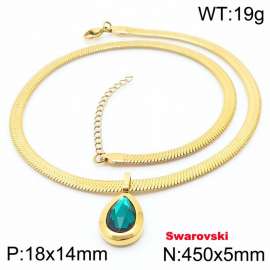 Stainless steel 450X5mm snake chain with swarovski stone oval pendant fashional gold necklace