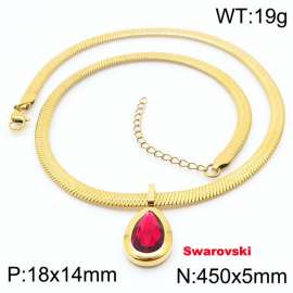 Stainless steel 450X5mm snake chain with swarovski stone oval pendant fashional gold necklace