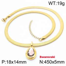 Stainless steel 450X5mm snake chain with swarovski stone oval pendant fashional gold necklace