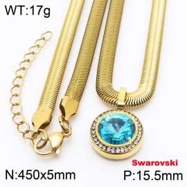 Stainless steel 450X5mm snake chain with swarovski circle stone CZ pendant fashional gold necklace