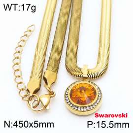 Stainless steel 450X5mm snake chain with swarovski circle stone CZ pendant fashional gold necklace