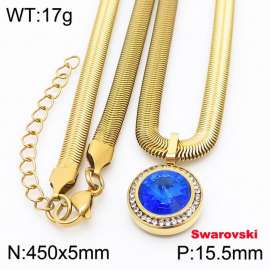 Stainless steel 450X5mm snake chain with swarovski circle stone CZ pendant fashional gold necklace
