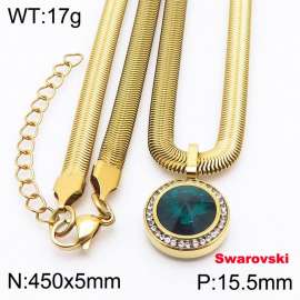 Stainless steel 450X5mm snake chain with swarovski circle stone CZ pendant fashional gold necklace