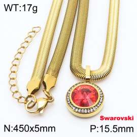 Stainless steel 450X5mm snake chain with swarovski circle stone CZ pendant fashional gold necklace