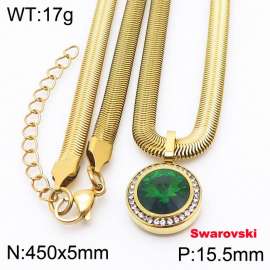 Stainless steel 450X5mm snake chain with swarovski circle stone CZ pendant fashional gold necklace