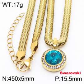 Stainless steel 450X5mm snake chain with swarovski circle stone CZ pendant fashional gold necklace