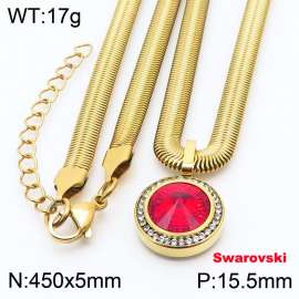 Stainless steel 450X5mm snake chain with swarovski circle stone CZ pendant fashional gold necklace