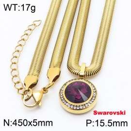 Stainless steel 450X5mm snake chain with swarovski circle stone CZ pendant fashional gold necklace