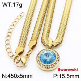 Stainless steel 450X5mm snake chain with swarovski circle stone CZ pendant fashional gold necklace