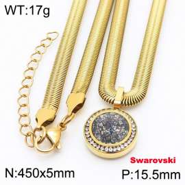 Stainless steel 450X5mm snake chain with swarovski circle stone CZ pendant fashional gold necklace