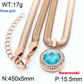Stainless steel 450X5mm snake chain with swarovski circle stone CZ pendant fashional rose gold necklace