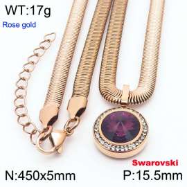 Stainless steel 450X5mm snake chain with swarovski circle stone CZ pendant fashional rose gold necklace