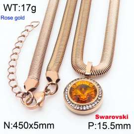 Stainless steel 450X5mm snake chain with swarovski circle stone CZ pendant fashional rose gold necklace