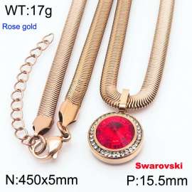 Stainless steel 450X5mm snake chain with swarovski circle stone CZ pendant fashional rose gold necklace