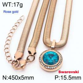 Stainless steel 450X5mm snake chain with swarovski circle stone CZ pendant fashional rose gold necklace