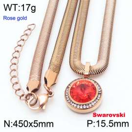 Stainless steel 450X5mm snake chain with swarovski circle stone CZ pendant fashional rose gold necklace