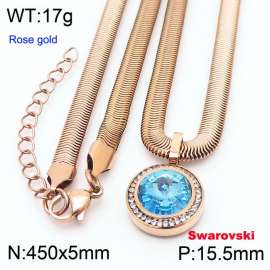 Stainless steel 450X5mm snake chain with swarovski circle stone CZ pendant fashional rose gold necklace
