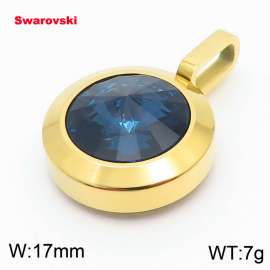 Stainless steel gold round pendant with swarovski stone