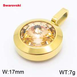 Stainless steel gold round pendant with swarovski stone