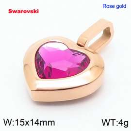 Stainless steel rose gold heart shape pendant with swarovski stone