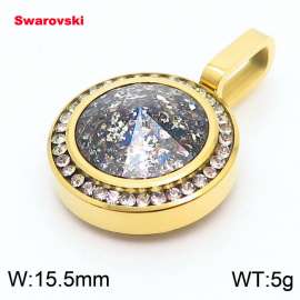 Stainless steel gold CZ pendant with swarovski circle stone