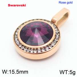 Stainless steel rose gold CZ pendant with swarovski circle stone