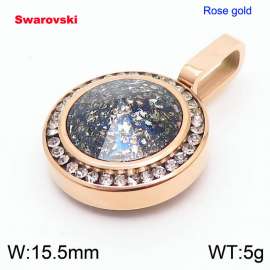 Stainless steel rose gold CZ pendant with swarovski circle stone