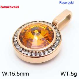 Stainless steel rose gold CZ pendant with swarovski circle stone