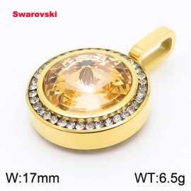 Stainless steel CZ gold pendant with swarovski circle stone