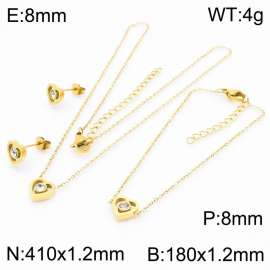 Stainless steel 410x1.2mm&180x1.2mm welding chain lobster clasp crystal heart charm gold set
