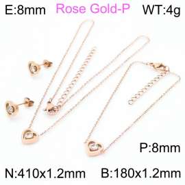 Stainless steel 410x1.2mm&180x1.2mm welding chain lobster clasp crystal heart charm rose gold set