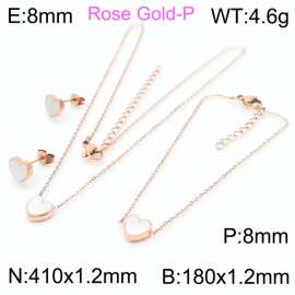 Stainless steel 410x1.2mm&180x1.2mm welding chain lobster clasp shell heart charm rose gold set